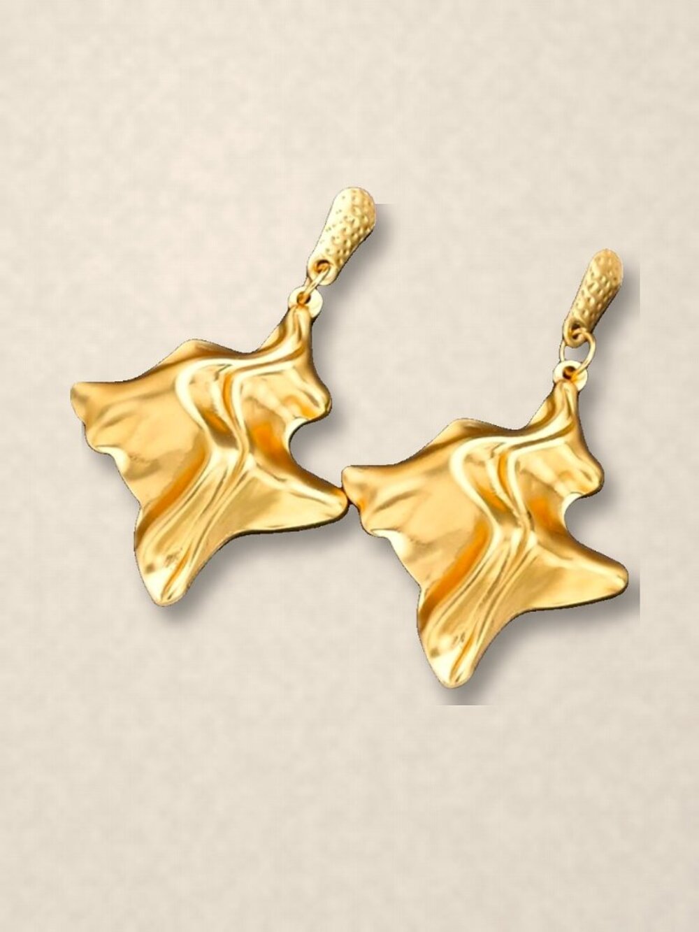 Matte Gold Tone Ruffled Petal Drop Earrings, Sculptural Statement NWT
